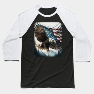 Eagle Flying with Flag Baseball T-Shirt